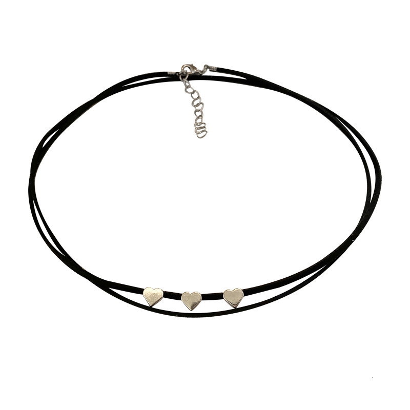 Minimalist Black Handwoven Double Layer Necklace Metal Star Heart Dragoy Choker Niche Design