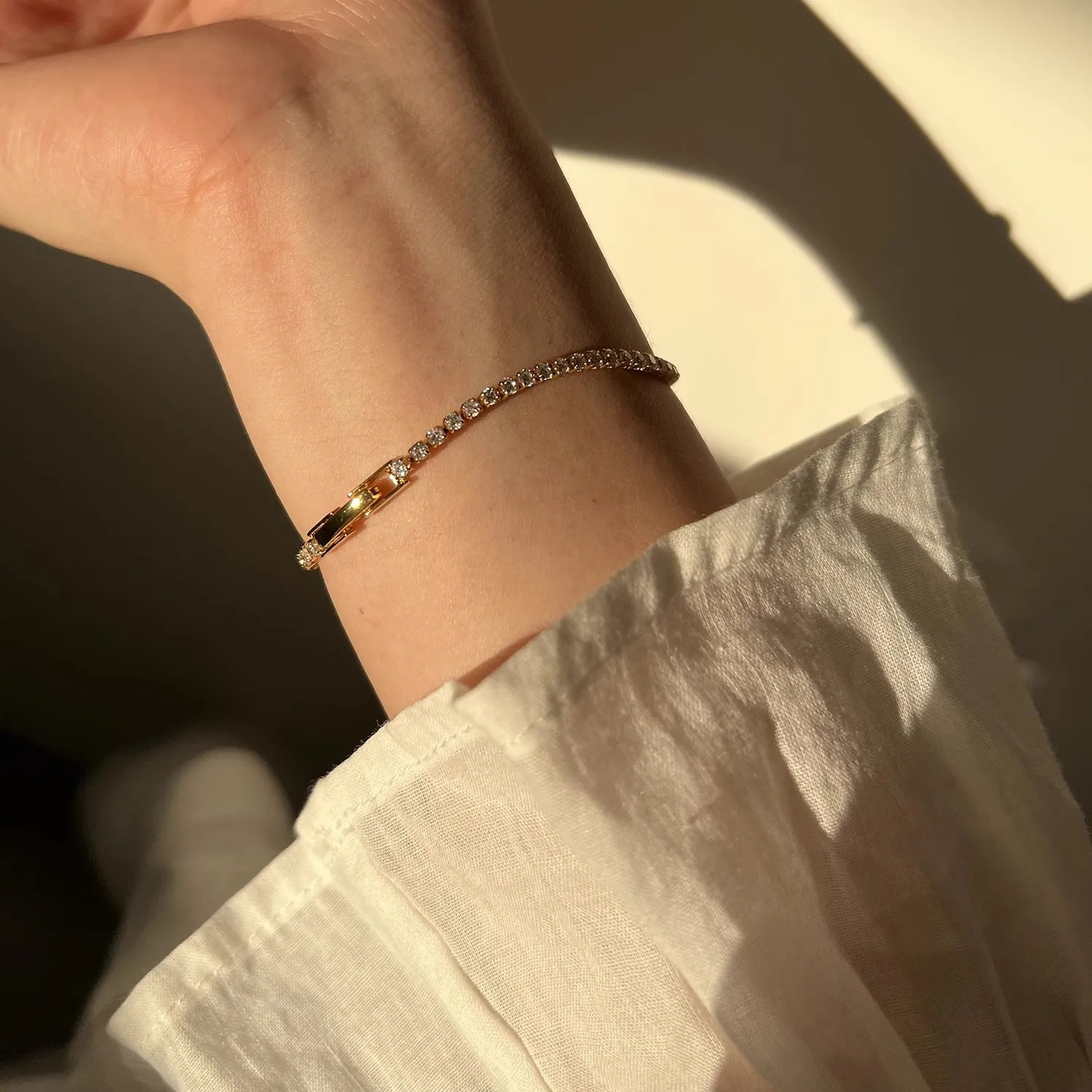 Sparkling Cubic Zircon Tennis Bracelets for Women Dainty Stackable Gold Color Chain Crystal CZ Banquet Wedding Jewelry 250928