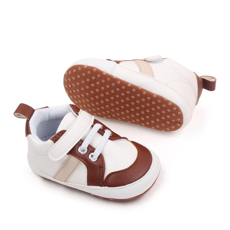 Infant Baby Boys Sneakers Stripe PU Leather Anti-Slip Soft Sole Kidszworld Prewalker Toddler First Walker Shoes 0-18 Months K0472
