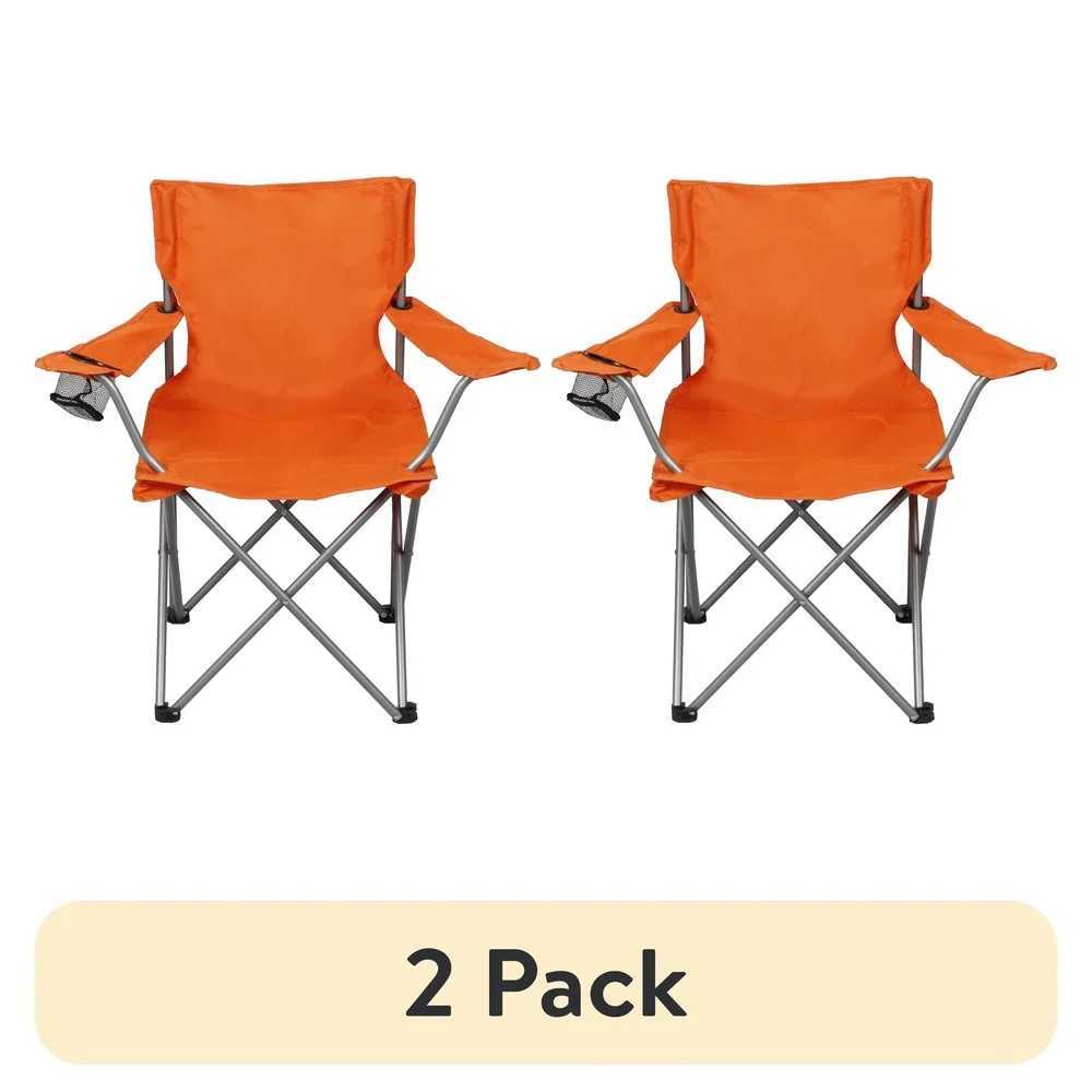 2 Pack Folding Camp Chairs with Cup Holder Portable Quad Frame Durable Outdoor Seating Tailgating Camping Sports Events J250930