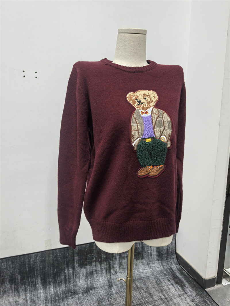 Autumn&Winter New Women's Clothing Teddy Bear Embroidery Round Neck Slim Fit Cartoon College Style Knitted Sweater Top ddmythur ddmythur ddmythur