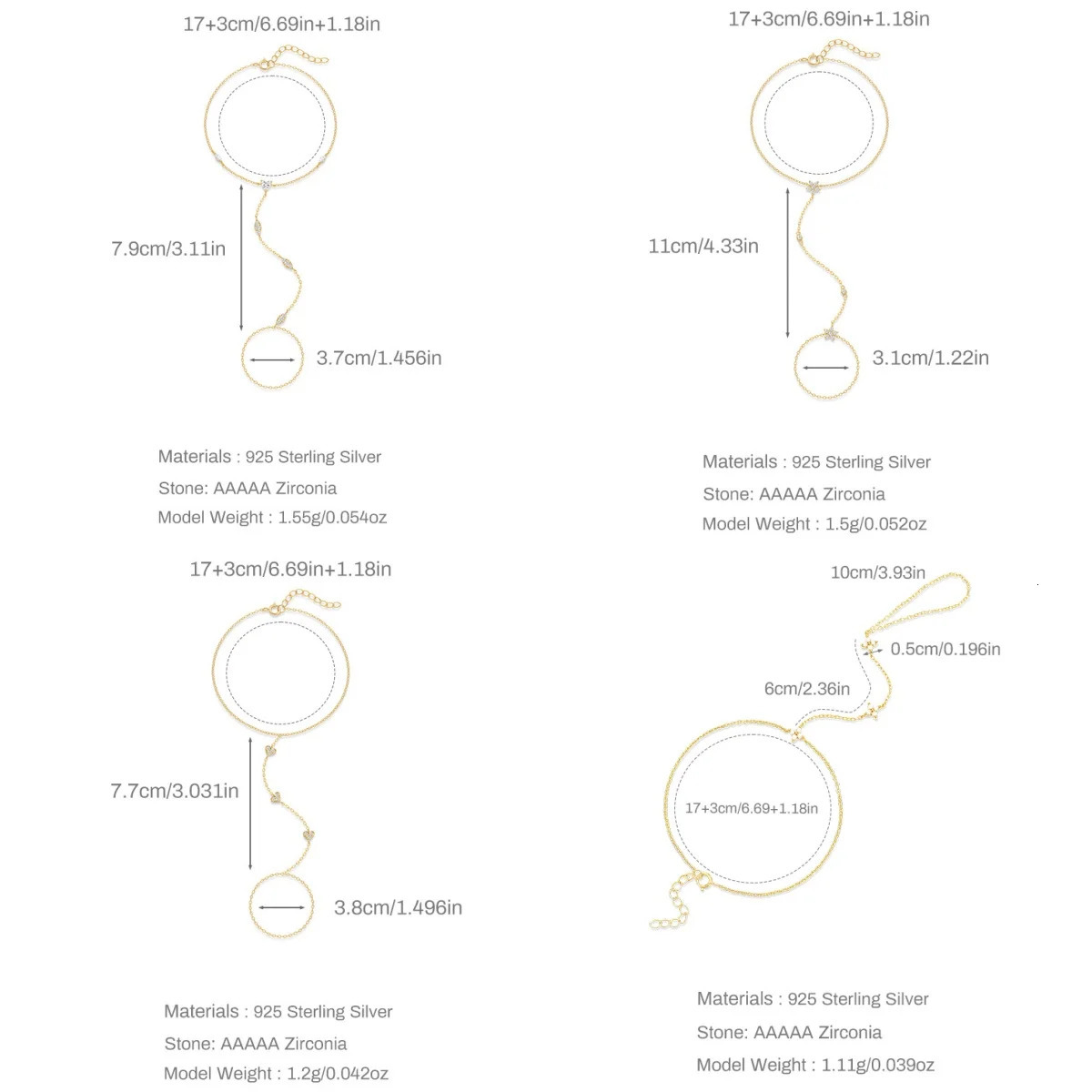 BOAKO 925 Sterling Silver HeartStar Zircon For Women Hand Chain Multiple Layers with Finger Rings n Party Jewelry Gift 250928