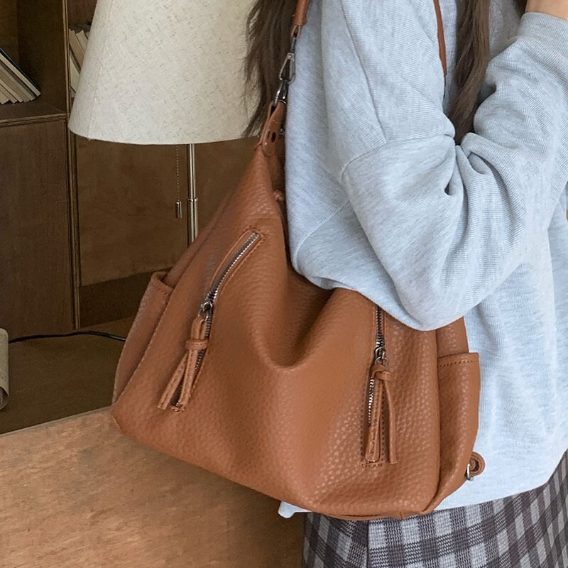 New Women's Retro Soft Leather Handbag Luxury Bag Work Commuter Shoulder Bag High end Designer Bag Wallet Shoulder Bag