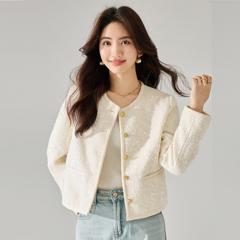 2025 early autumn new French style white retro social festival designer jacket sequin short jacket jacket coarse wool short jacket new luxury jacket j