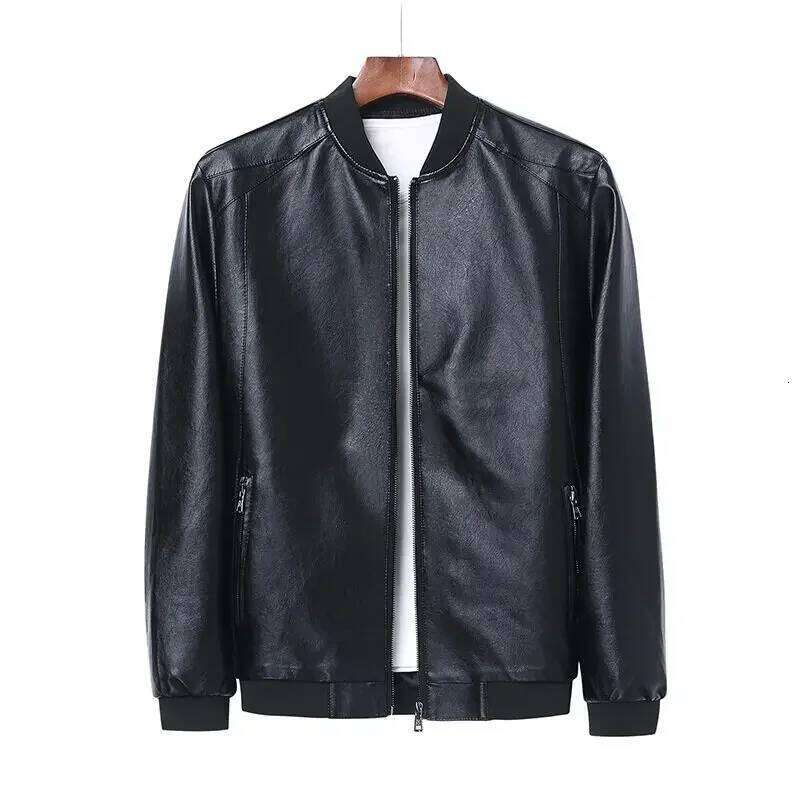 Autumn New Black Biker PU Coat Korean Fashion Men Pu Leather Jacket Trend Casual Fit Slim Baseball Clothes 8Xl