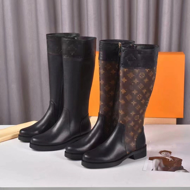 Autumn Winter Coarse Heel thigh boot Designer Women Shoes Martin Desert High Heels Boots Vintage Print Jacquard Textile Platform Ankle Boot