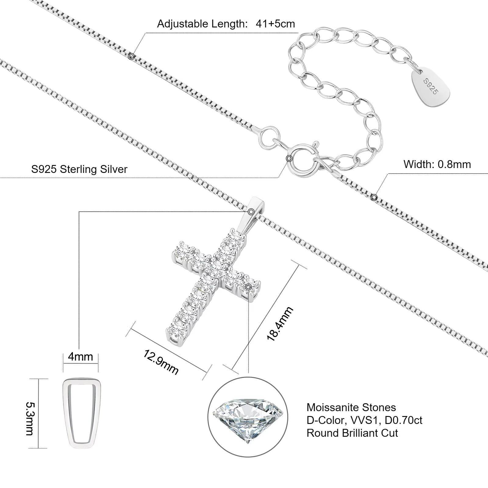 USA Stock Mossanite Jewelry Gifts Iced Out 925 Sterling Silver VVS Lab Diamond Moissanite Cross Pendant Necklace for Men Women
