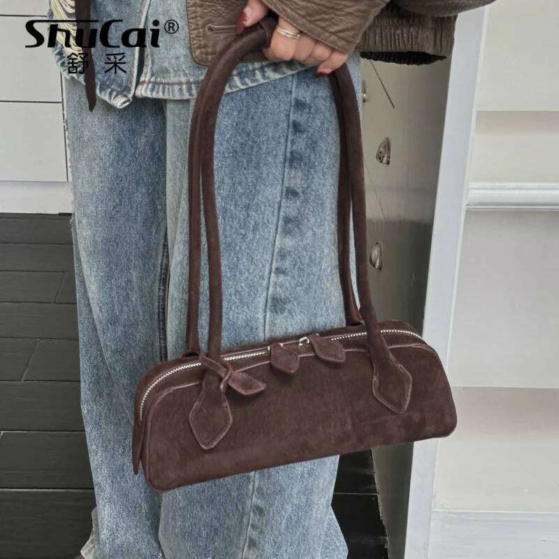 Genuine Cow Leather Women's Shoulder Bag Designer High Quality Matte Suede Huge Commute Cowhide Ladies Handbag For Woman