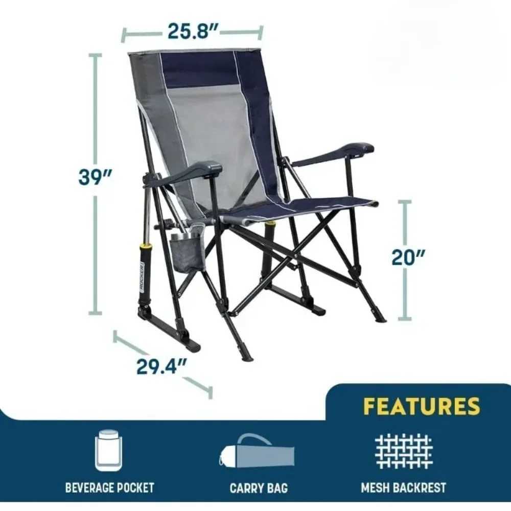 Tool Camping Chair Portable Folding Rocking Chair with Solid Durable Armrests Backrest Blue Guaranteed Authentic J250930