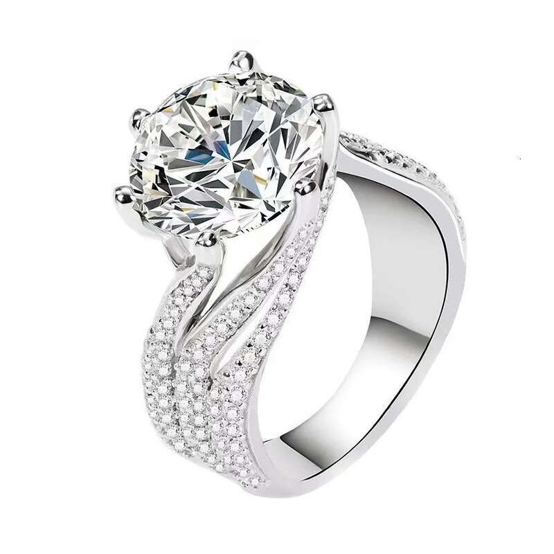 5CT Large Moissanite Dia Crown Wedding Rings Sparkling Elegant Jewelry Real Sterling Sier Round Zircon Party Women Engagement Band Ring Gift