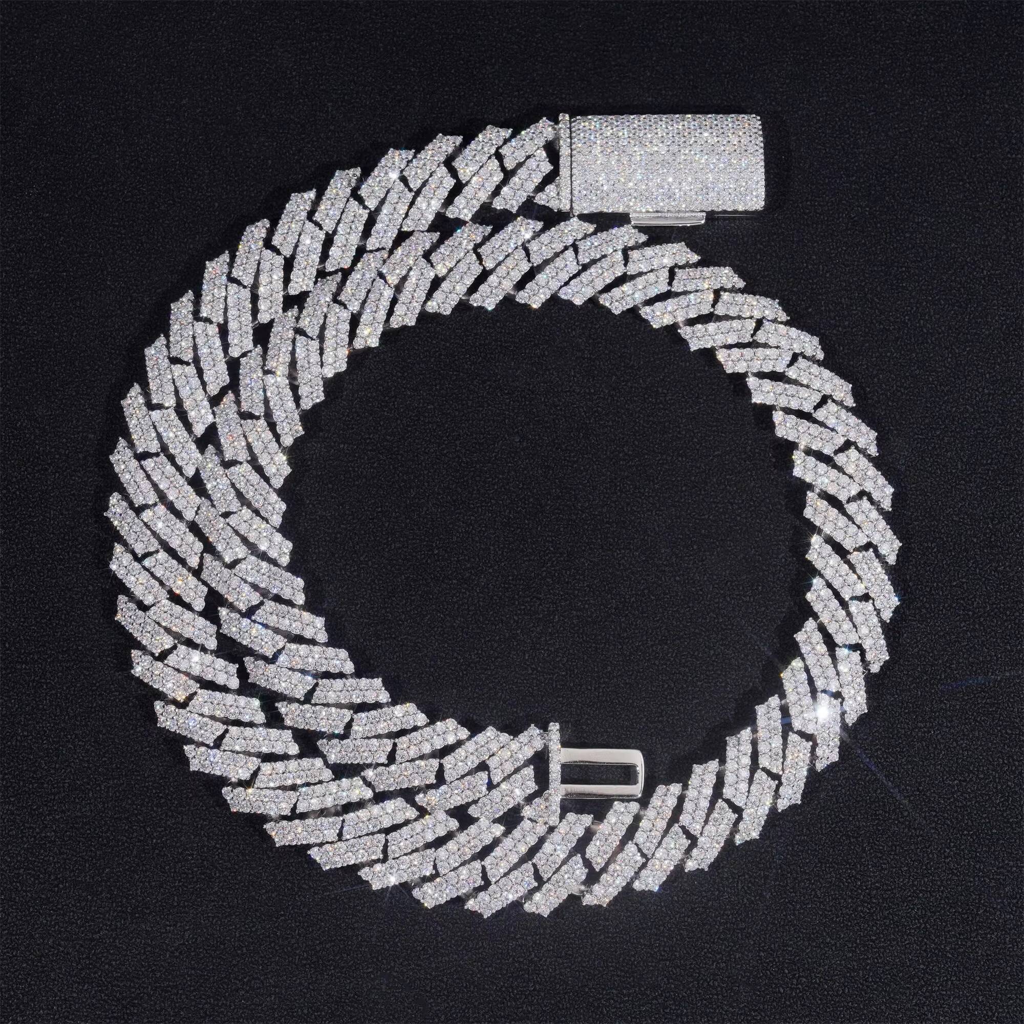 15mm Two Rows Prong Setting GRA Certificate 925 Silver White Gold Plated Iced Out Hip Hop FL Moissanite Diamond Cuban Link Chain