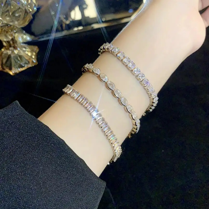 Sparkling Cubic Zircon Tennis Bracelets for Women Dainty Stackable Gold Color Chain Crystal CZ Banquet Wedding Jewelry 250928