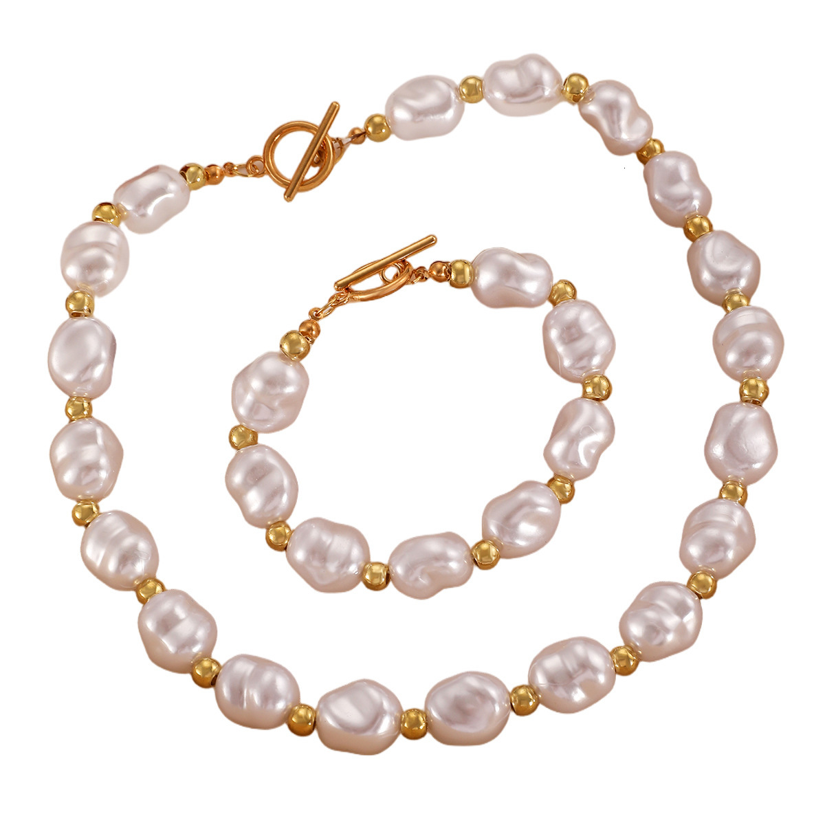 OT Buckle Jewelry Accessories High-end Irregular Baroque Pearl Necklace Bracelet Set for Women