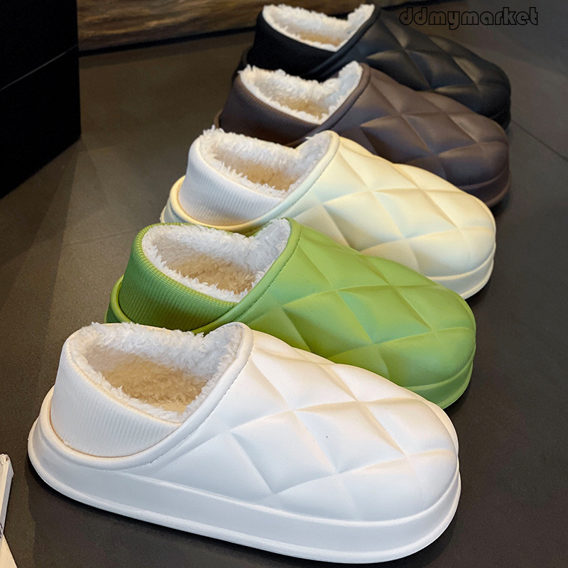 Autumn Winter Waterproof Cotton Slippers Women Couples Indoor Outdoor Wear Fleece Lined Non-Slip Warm Maternity Shoes for Men ddmymarket