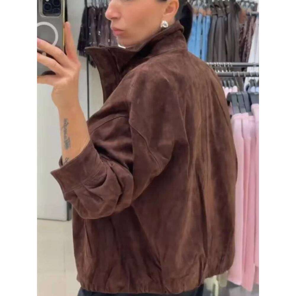 TFMLN Autumn Winter Women's Suede Jackets Fashion Loose Long Sleeves Elegant Warm Coat Chic Street Leisure Zipper Coats