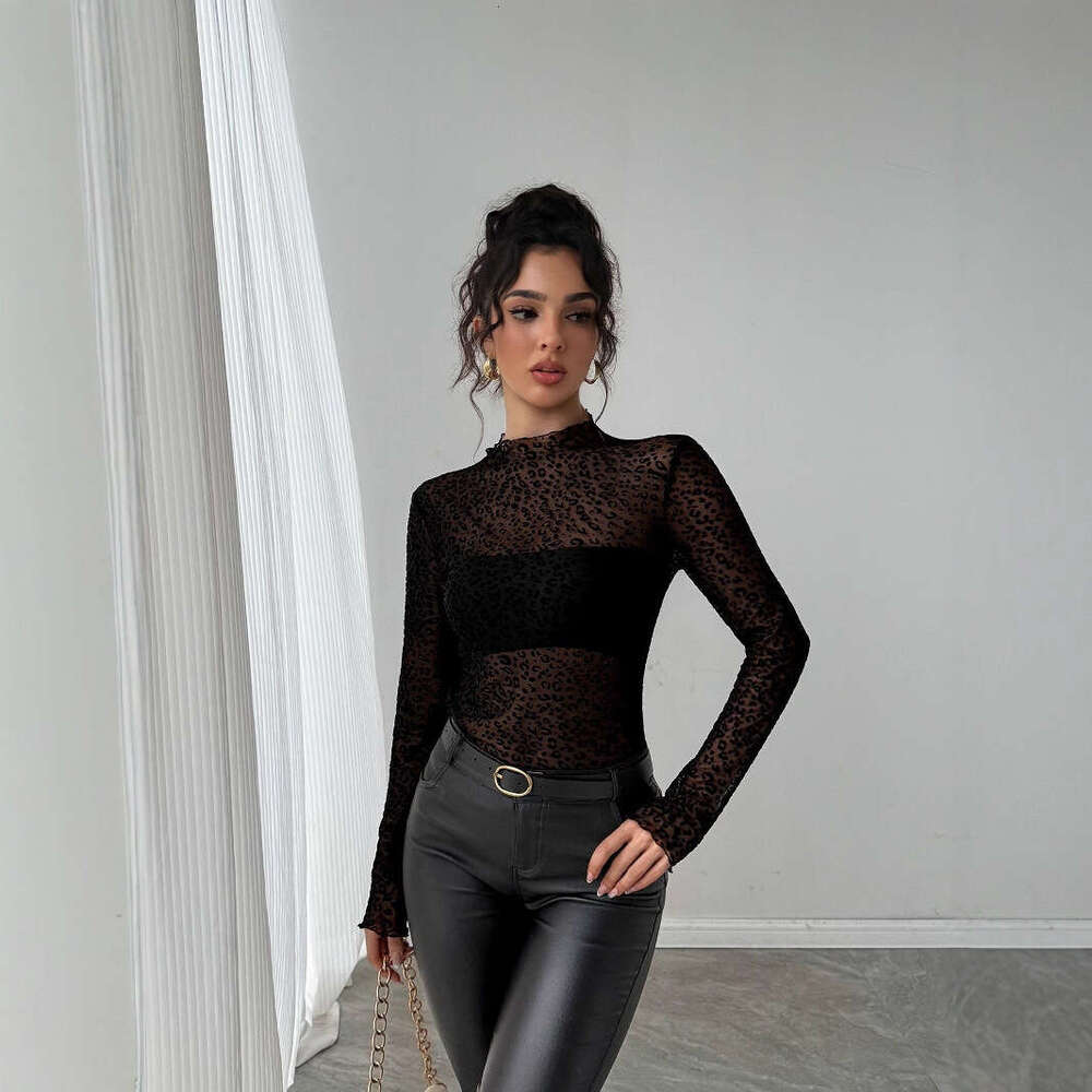 2025 Autumn Winter New Ruffled Edge Slim Fit Long Sleeve Mesh Base Versatile Top