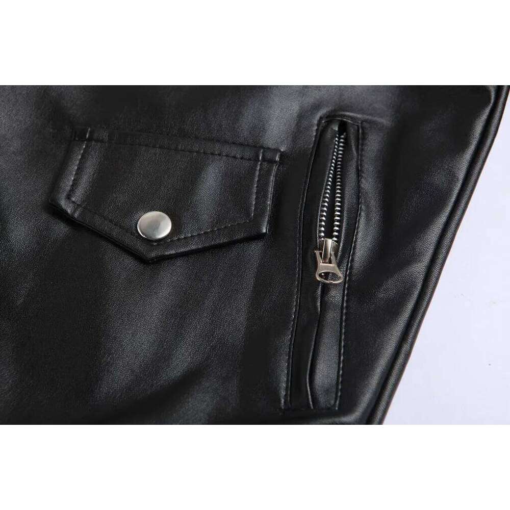 Men PU Jacket Motorcycle Fashion Slim Fit Leather Coat