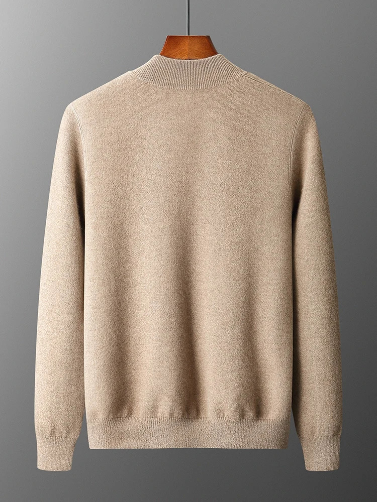 Autumn Winter Men 100 Merino Wool Stand up Collar Knit Cardigan Sweater Doublesided Thickening Zipup Cashmere Sweat 250929