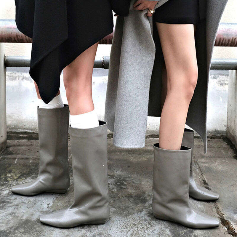 2025 Autumn Winter New Korean Fashion Simple Square Toe Versatile heelegant Low heel Riding Women's Mid-Calf Boots