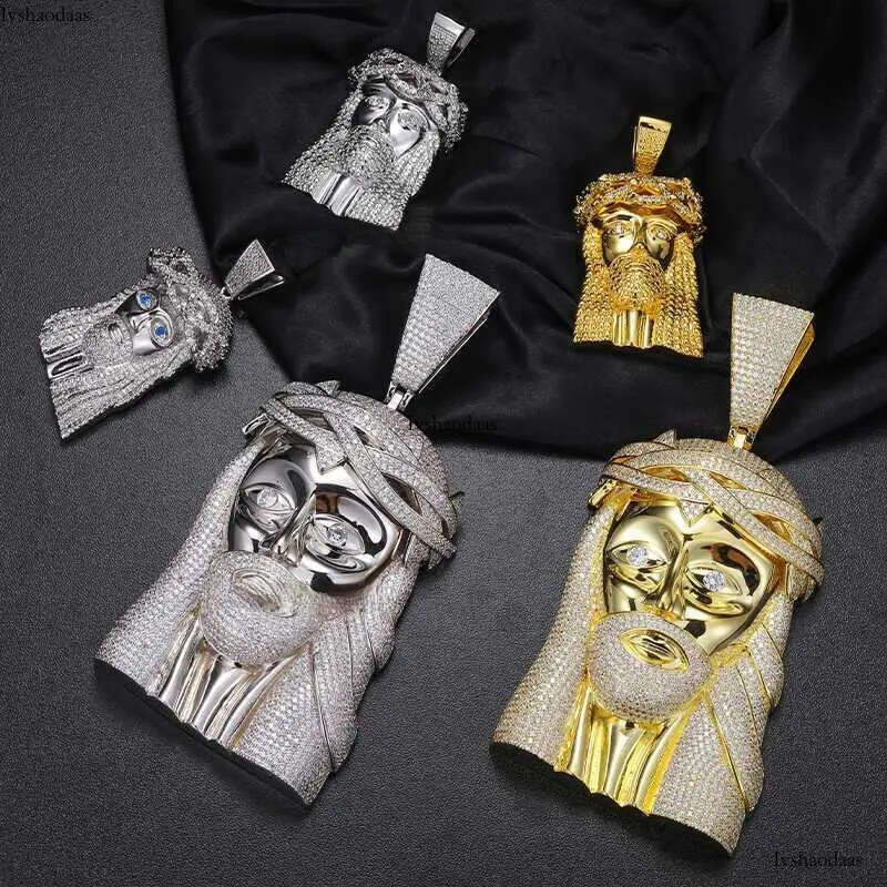 Pass Dia Tester VVS Moissanite Iced Out Jesus Head Face Pendant Bg Sterg Sier Big Piece Hip Hop Jewelry For Men