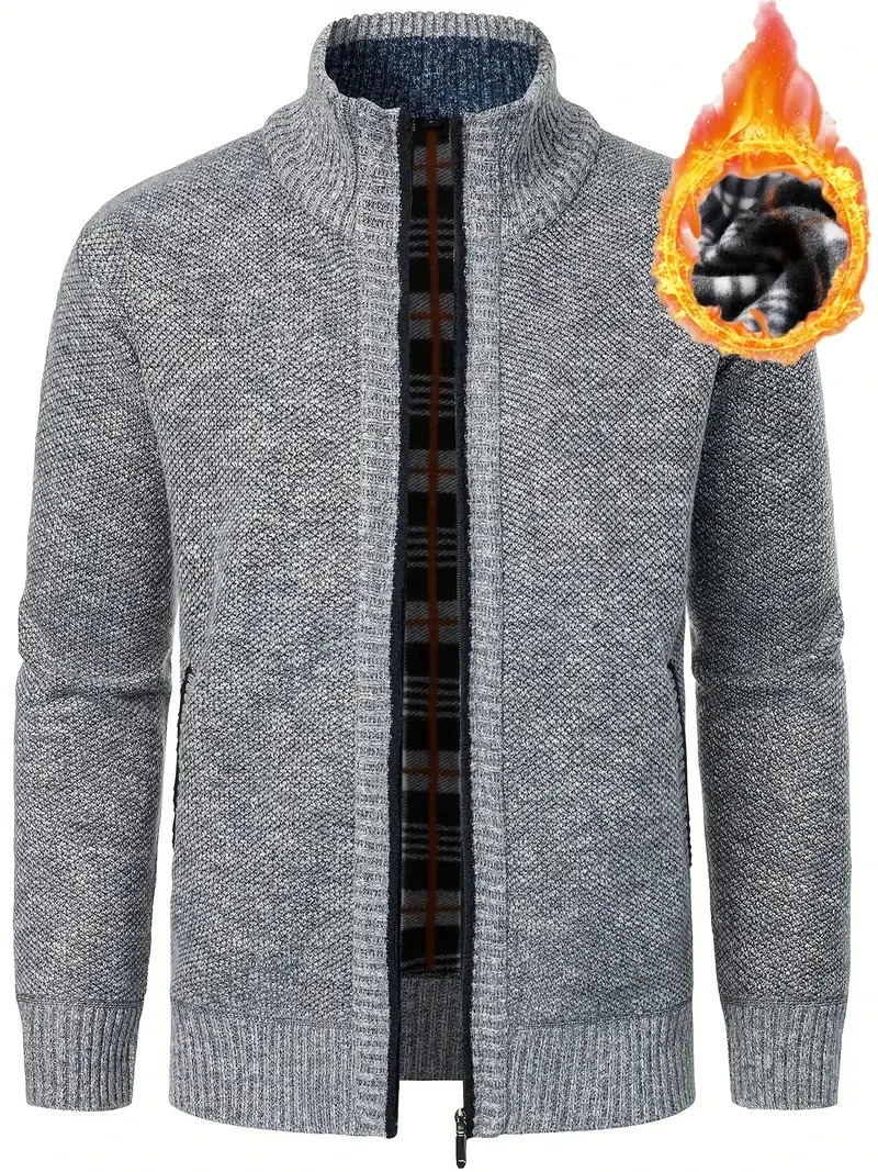 Mens Patchwork Knit Cardigan Sweater Men Casual Fleece Full Zip Regular Fit Solid Color Plus Size 3XL 5 Colors 250929