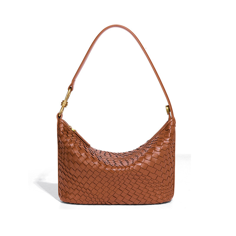 New Handmade Woven Dumpling Soft Leather for Women Hobo Shoulder Underarm Handheld Lunch Box Bag