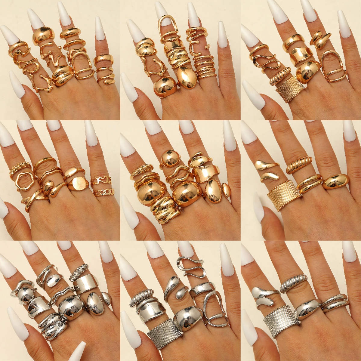 Unique Niche Design Exaggerated Lava Lines Irregular Water Drop Smooth Surface Set Ring for Women
