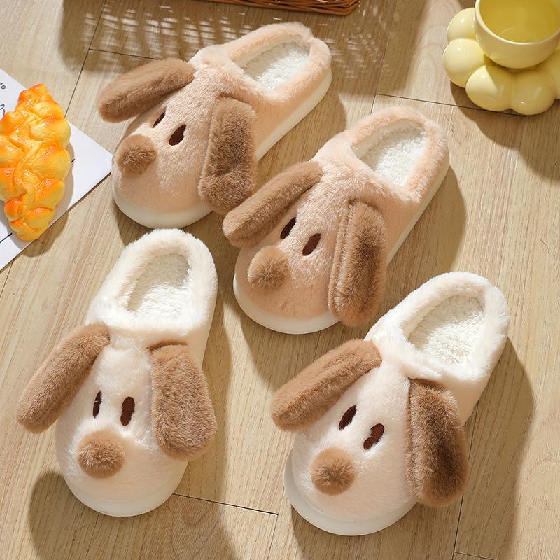 Cute Puppy Indoor Warm Fleece-Lined Cotton Slippers for Women Winter Korean Fashion Soft Sole Maternity Shoes ddmymarket
