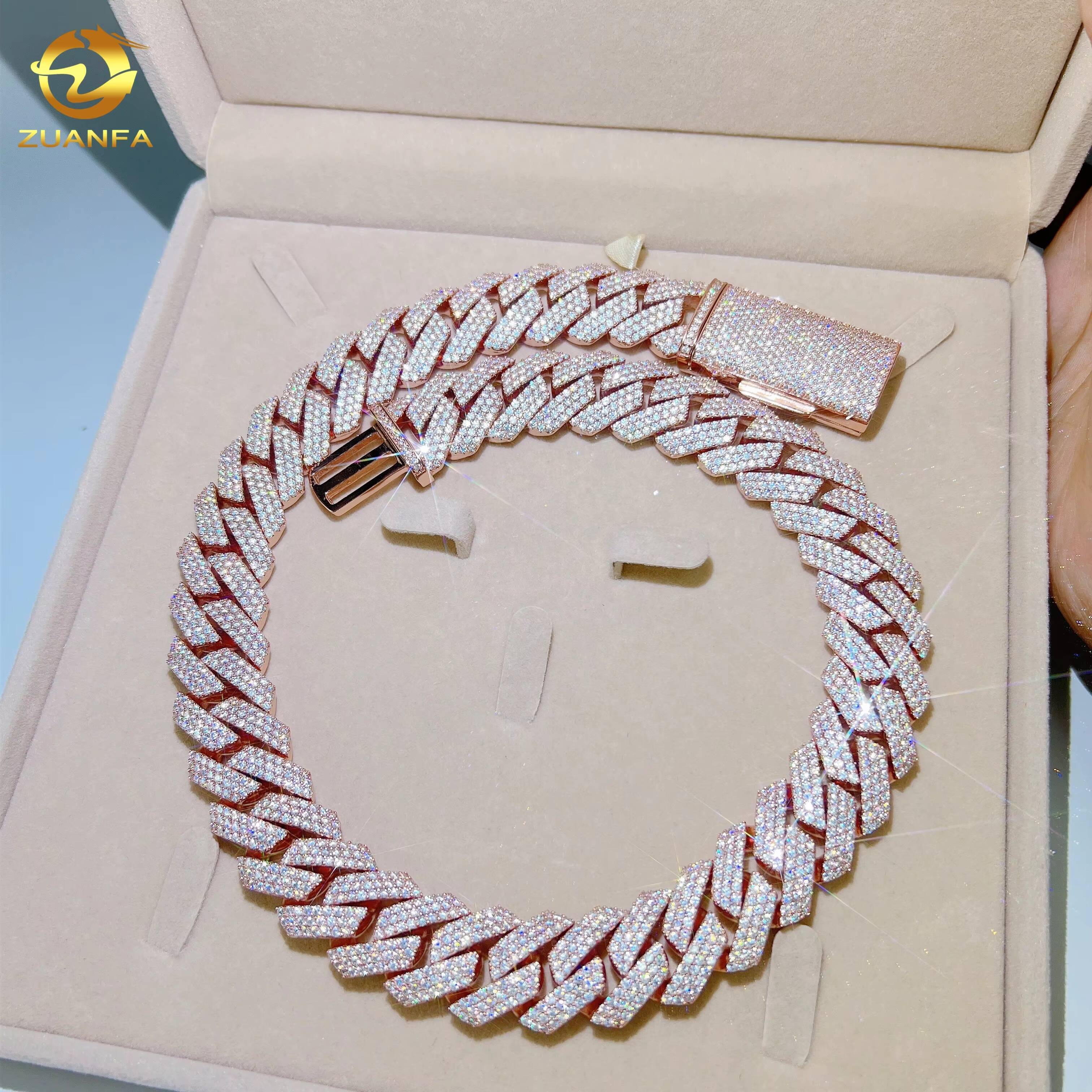 22mm High Quality Hip Hop Luxury Diamond Iced Out Jewelry 925 Sterling Silver Cuban Link Moissanite Chain