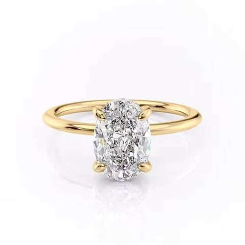 Gold-Plated Sterling Silver Radiant Pear Oval Cut Solitaire Moissanite Women's Engagement Ring