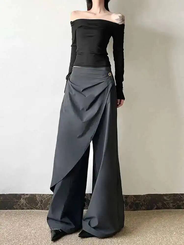 Personalized Wide Leg Pants For Women 2025 Spring Autumn New High Waist Solid Color Casual Trousers Female Elegant 25Z1379 dongdumaoyi