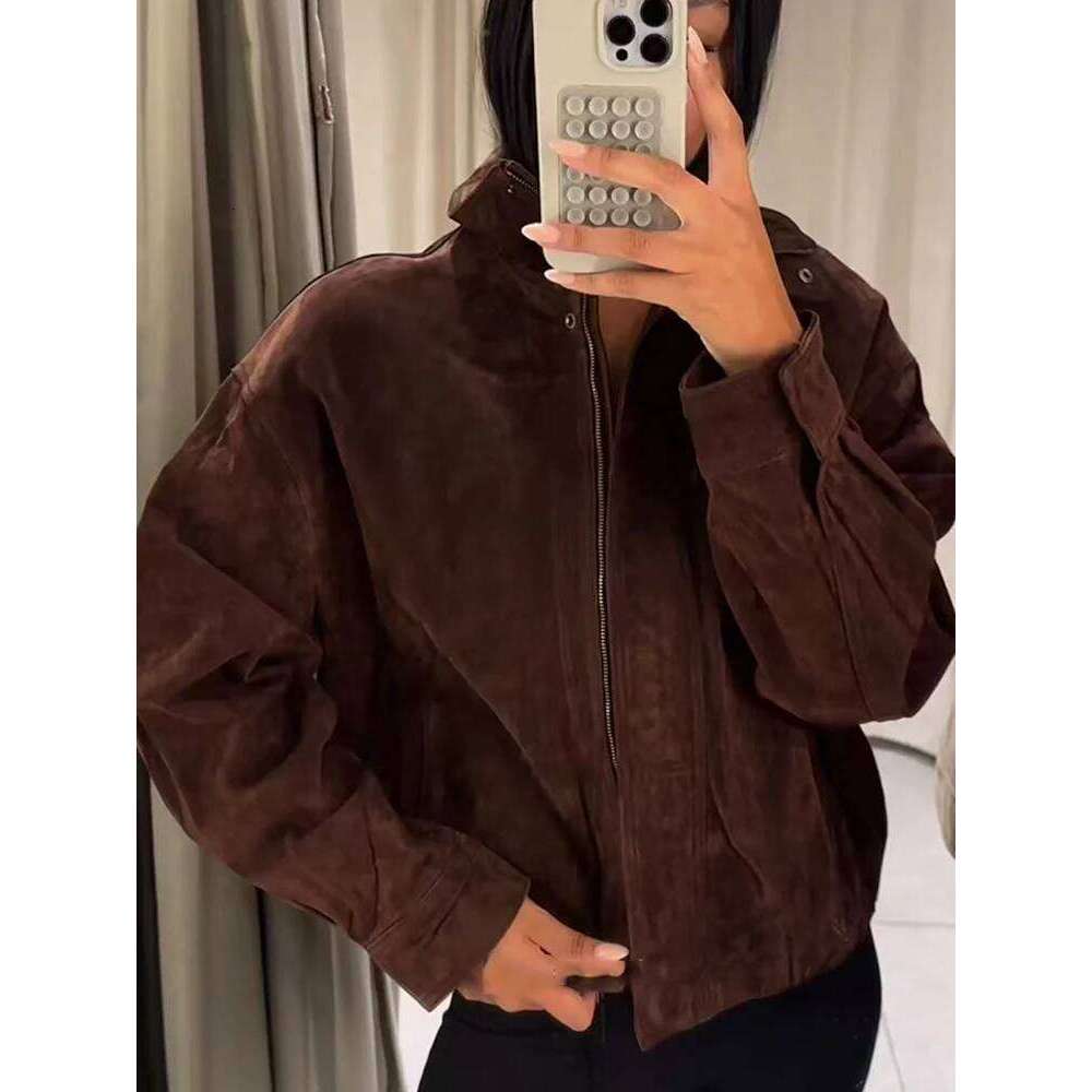 TFMLN Autumn Winter Women's Suede Jackets Fashion Loose Long Sleeves Elegant Warm Coat Chic Street Leisure Zipper Coats