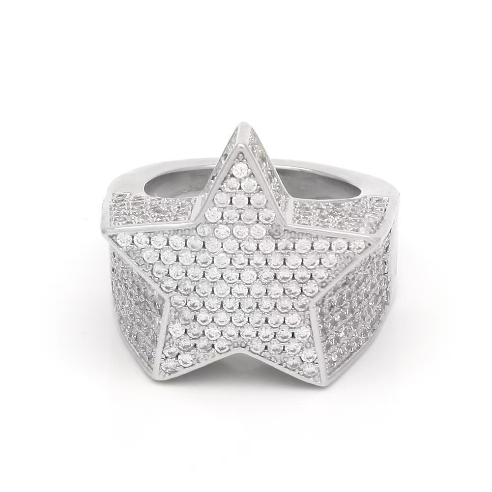 RTS moissanite cuban ring S925 silver iced out hip hop jewelry white gold plated vvs moissanite diamond cuban star rings A