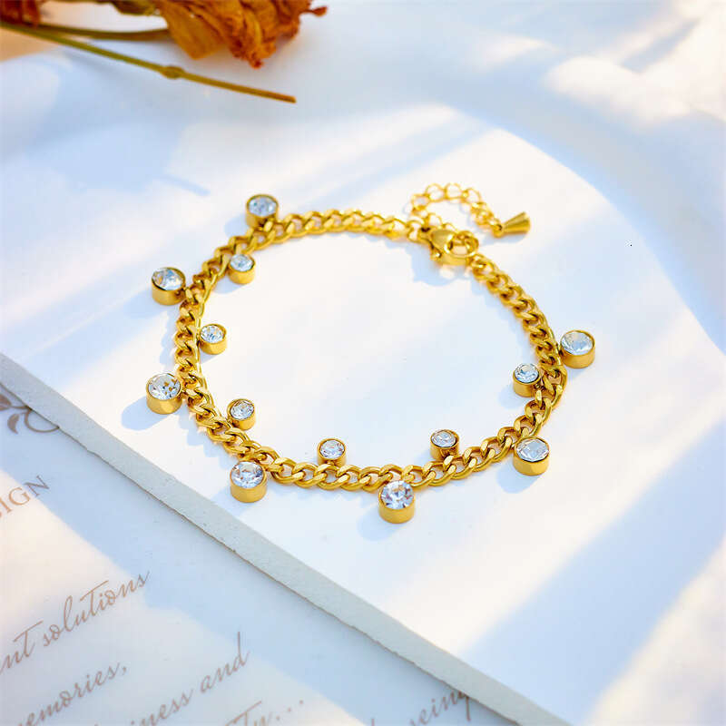 Korean Style Simple Niche Elegant Versatile Irregular Round Inlaid Dia Chain Titanium Steel Jewelry Bracelet