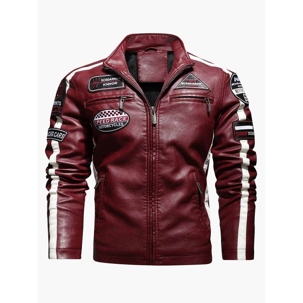 Men's Motorcycle Racing Suit PU Leather Label Color Jacket