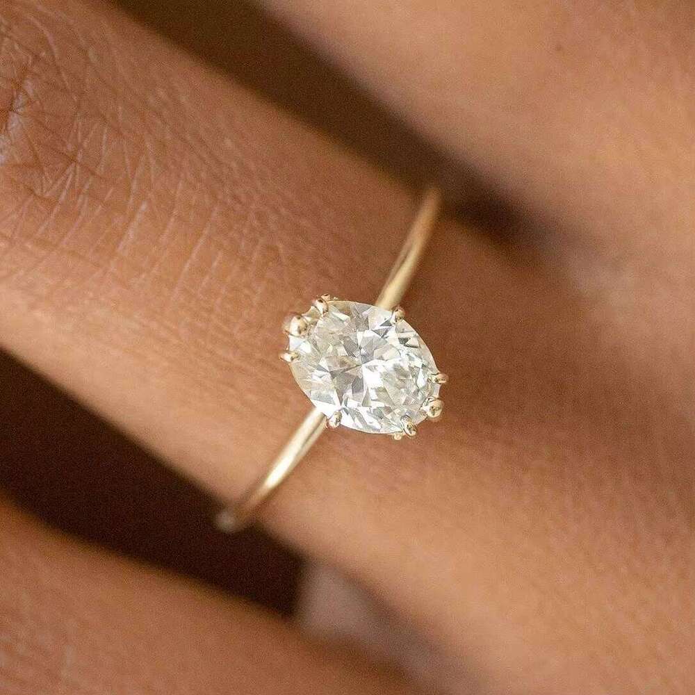 Luxury VVS Moissanite Chain Ring Crystal Promise Engagement Gold Plated Sterling Silver Ring