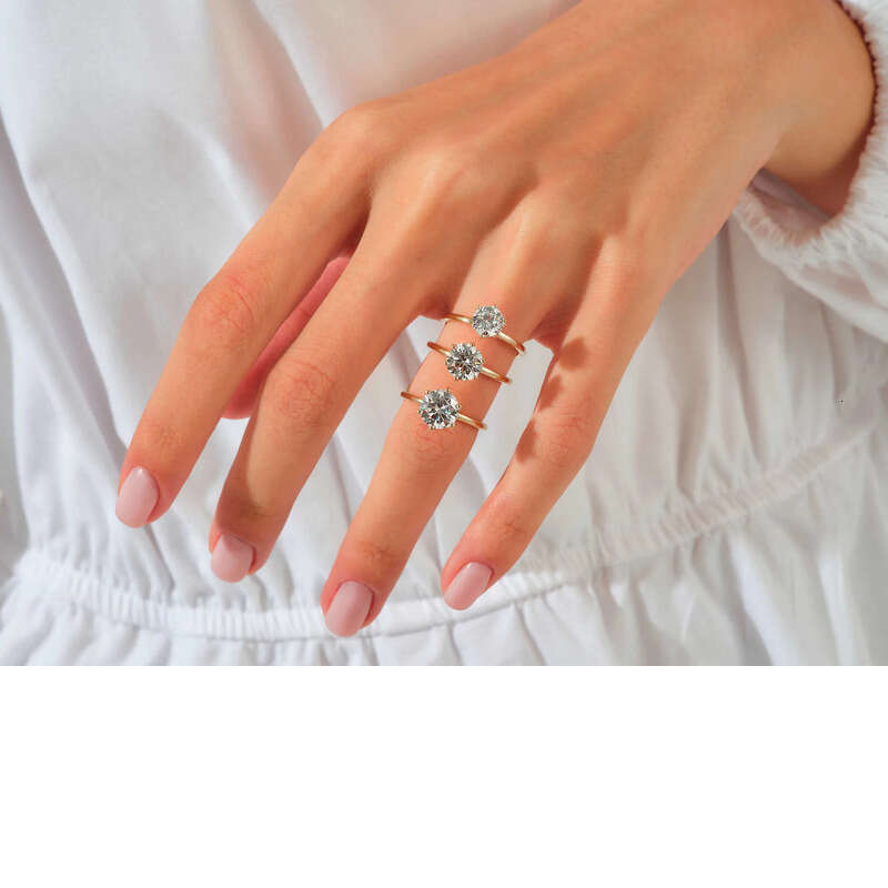 6 Prong Round Engagement Sier Ring/14k Solid Gold 3 Carats Solitaire Moissanite Ring For Wedding