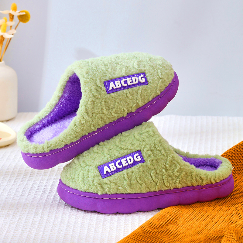 Solid Color Cute Warm Couple Cotton Men Thick Sole Home Comfortable Winter Furry Slippers Women ddmymarket