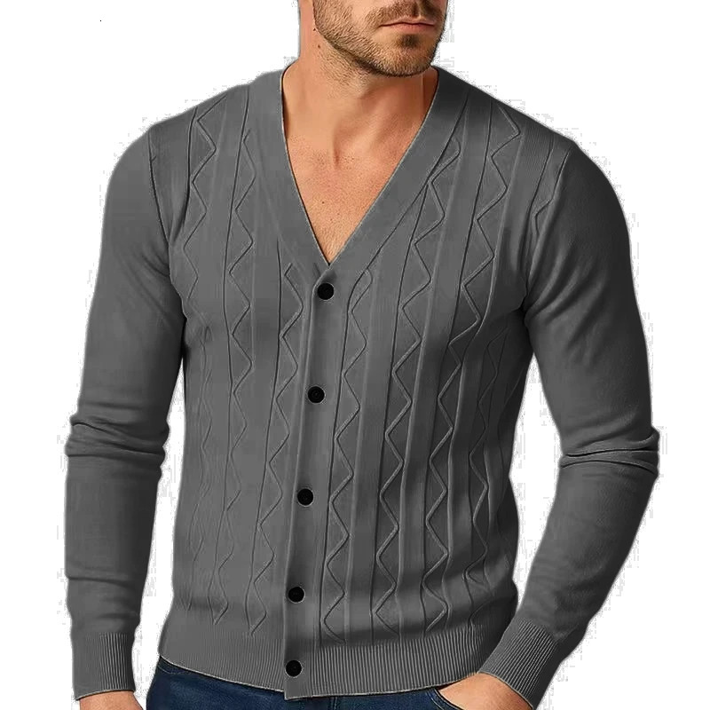 Mens Cable Knit Cardigan Sweater V Neck Casual Button Down Sweaters Long Sleeve Fall Outwear Lightweight Solid Color Tops 250929