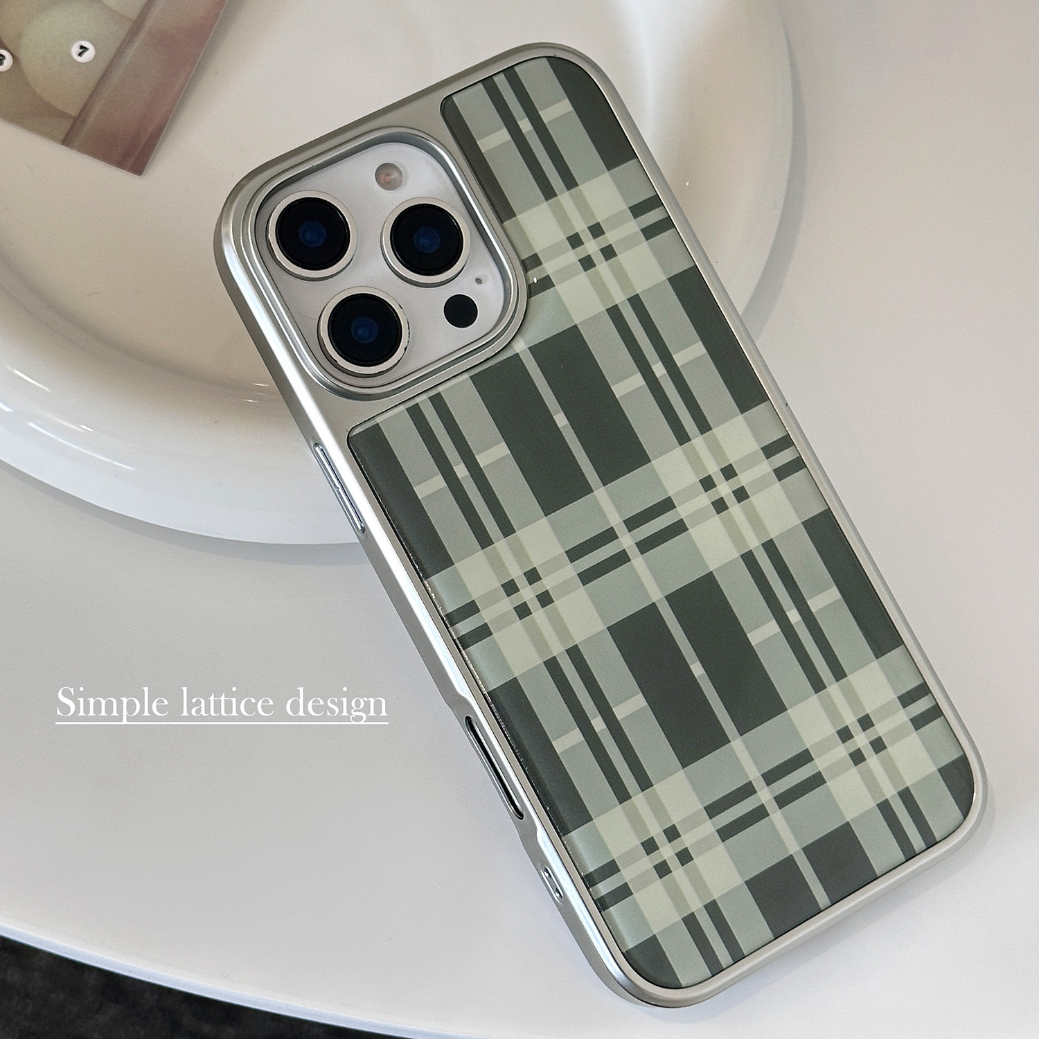 Compatible with iPhone 17 Pro Max Case, Aesthetic Cute Elegant Blue Plaid Pattern Soft TPU Hard Back Shockproof Protective Cover for Women Girls