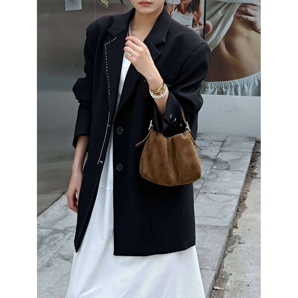 Genuine Grade Suede Leather Women's Shoulder Crossbody Designer Brand Ladies Small Handbag Cloud-Shaped Bag Cowhide