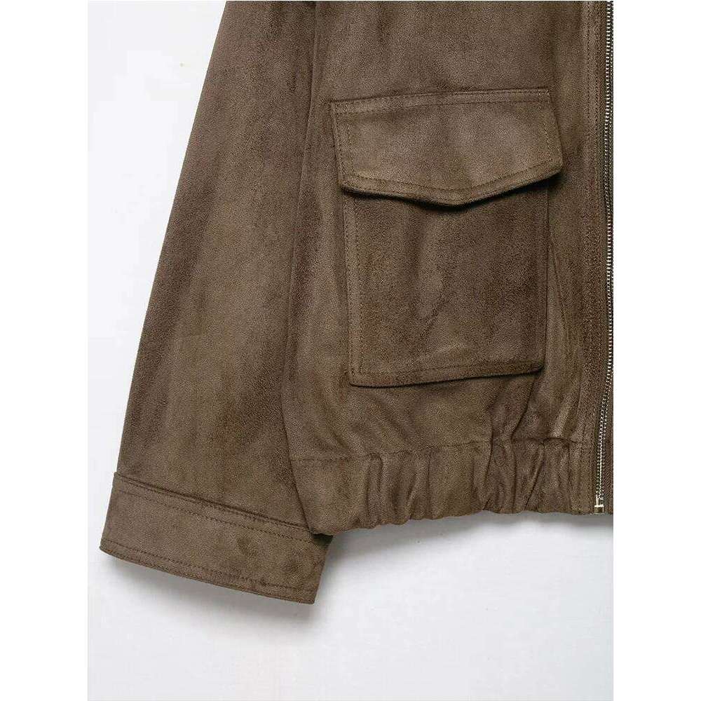 Women's Bomber Jacket Long Sleeve Zipper Suede Jackets For Women 2025 High Street Short Coats Lady Autumn Leisure New Outerwears