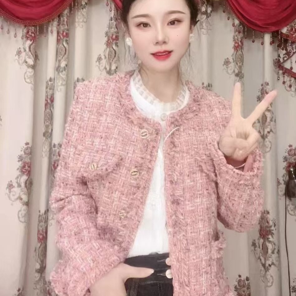 2025 Pink Quilted Designer Women's Open cardigan New Loose Korean fashion Thick Wool Casual Social Coarse Wool Short Top Autumn/Winter New Luxury