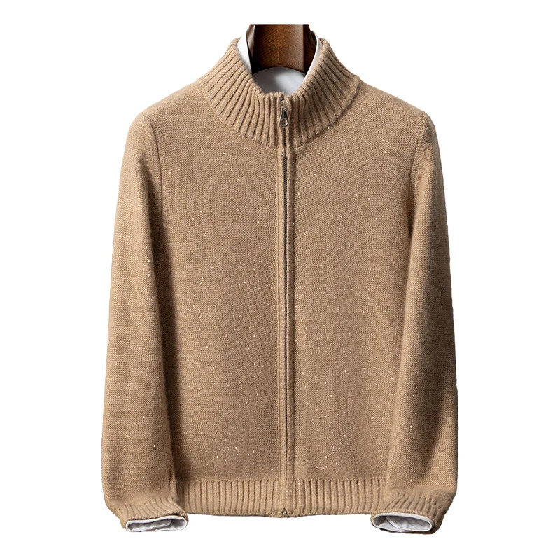 550g 100 Pure Cashmere Sweater Mens DoublePly Thickened Golden Bean Yarn Cardigan Loose Knitted Base Shirt 250929