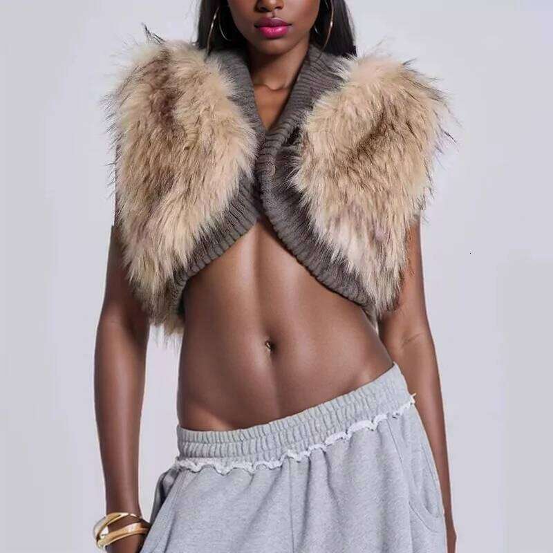 Fashion Fluffy Warm Faux Fur Sleeveless Jacket Outwear Sweater Crop Top Coat