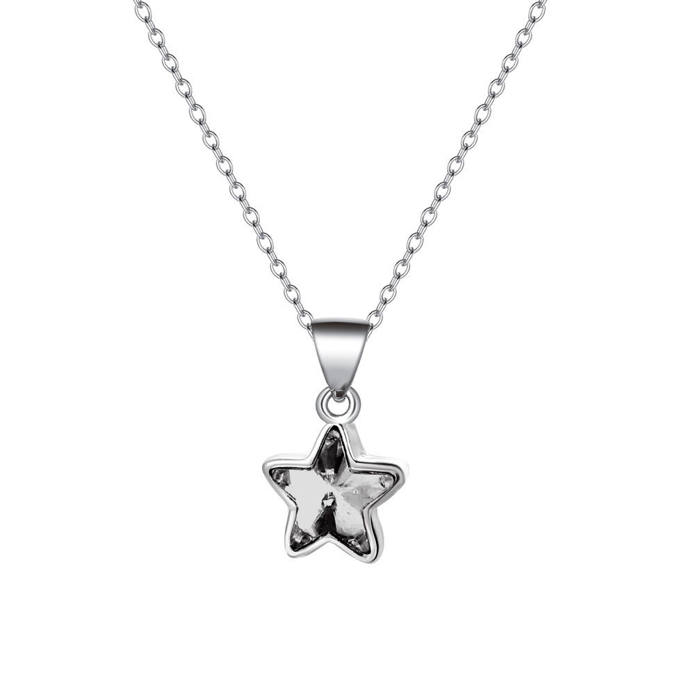 Korean Minimalist Cool Style Zircon Pendant Necklace Fashion Five-Pointed Star Key Cat Collarbone Chain Niche Design
