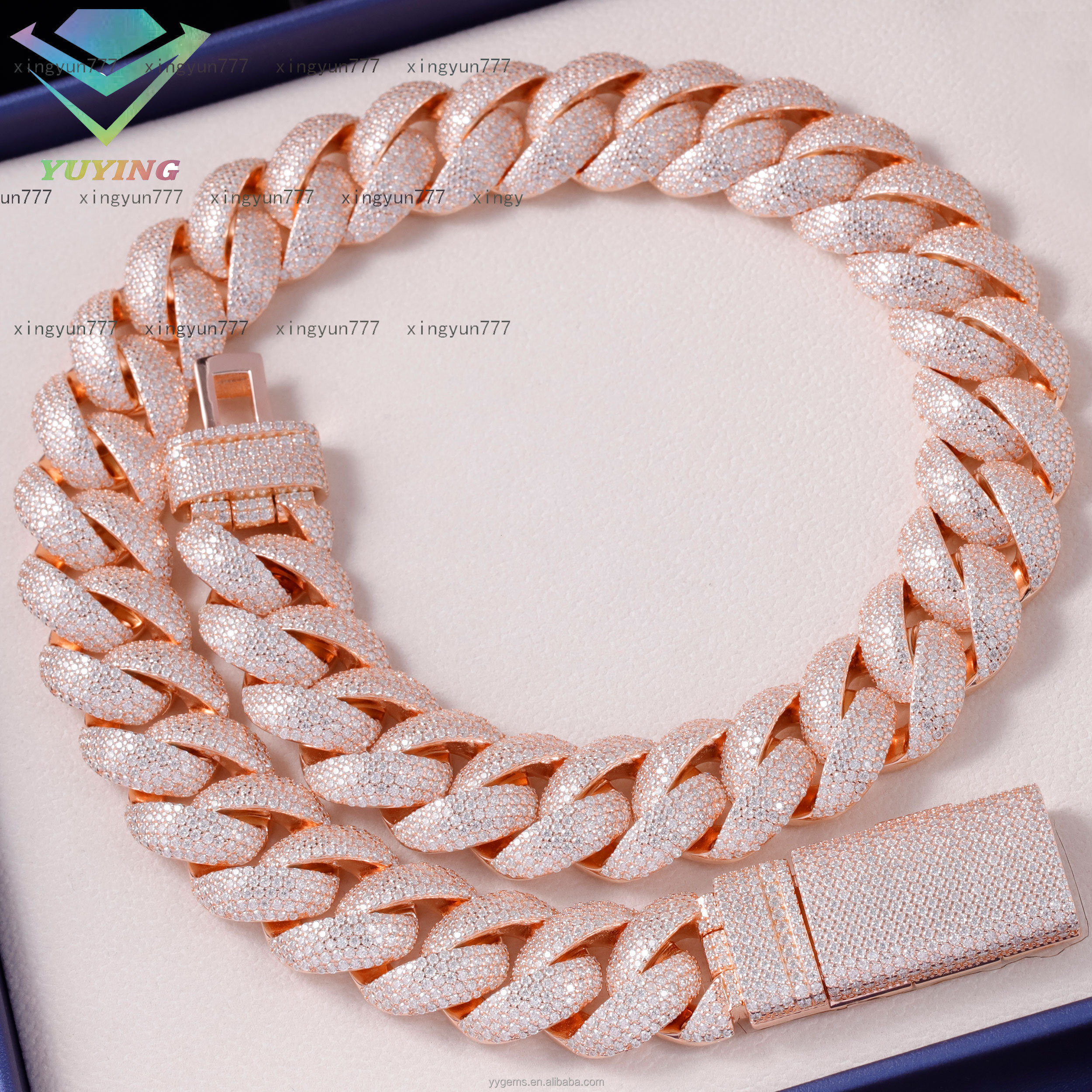 Heavy Silver Cuban Link Chain Iced Out 56 Rows VVS Moissanite Diamond Necklace for Mens Hiphop Jewelry