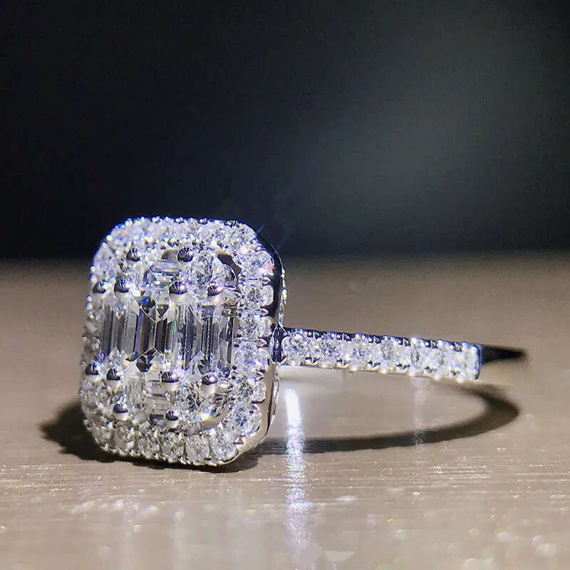 2018 New Arrival Stunning Jewelry 100% Pure Sterling Sier T Shape White Topaz CZ Dia Gemstones Women Wedding Band Ring Gift