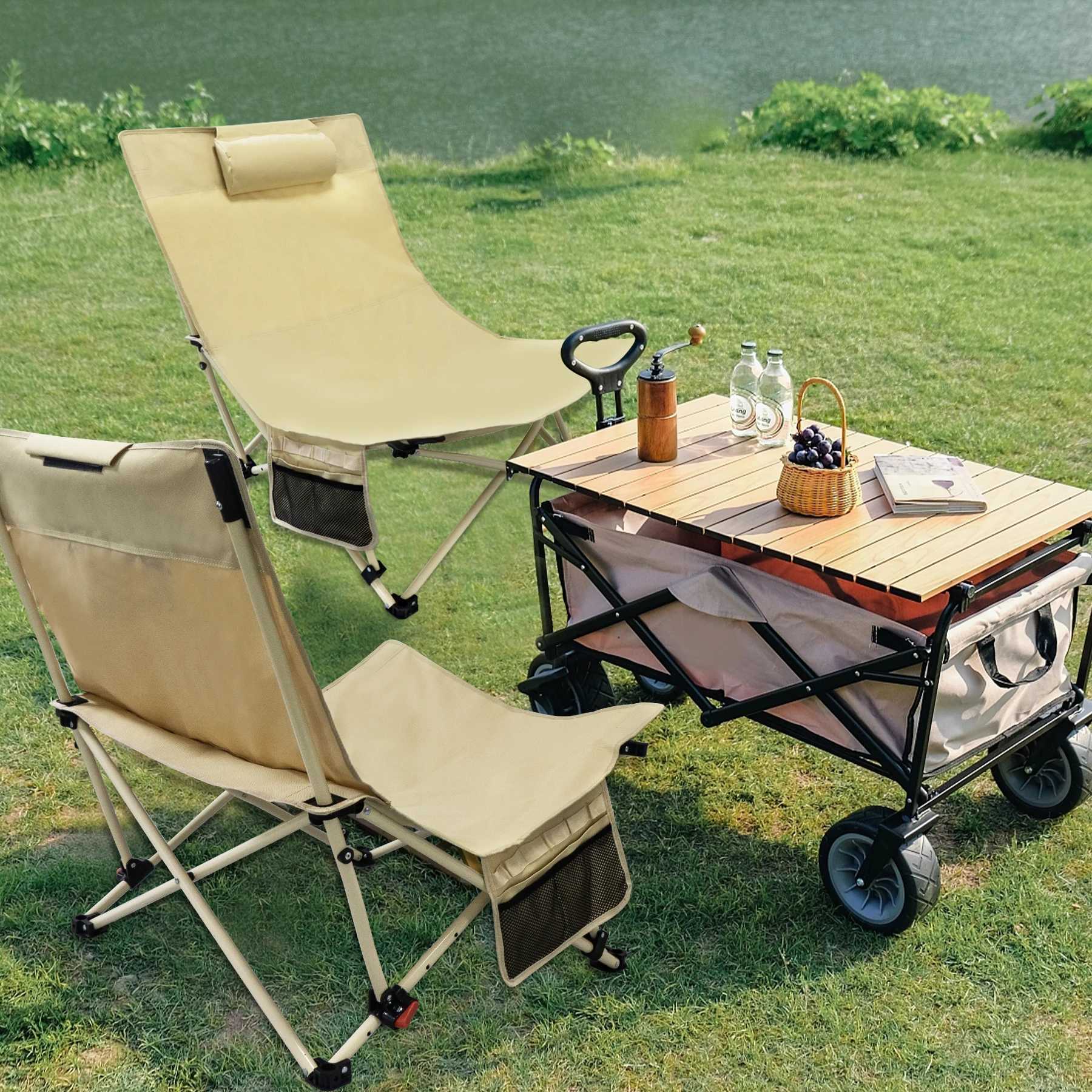 WESTTUNE Folding Camping Chair Portable Recliner 4 Gear Adjustment Lounge Chair with Headrest Leisure Fishing Beaching Chair J250930