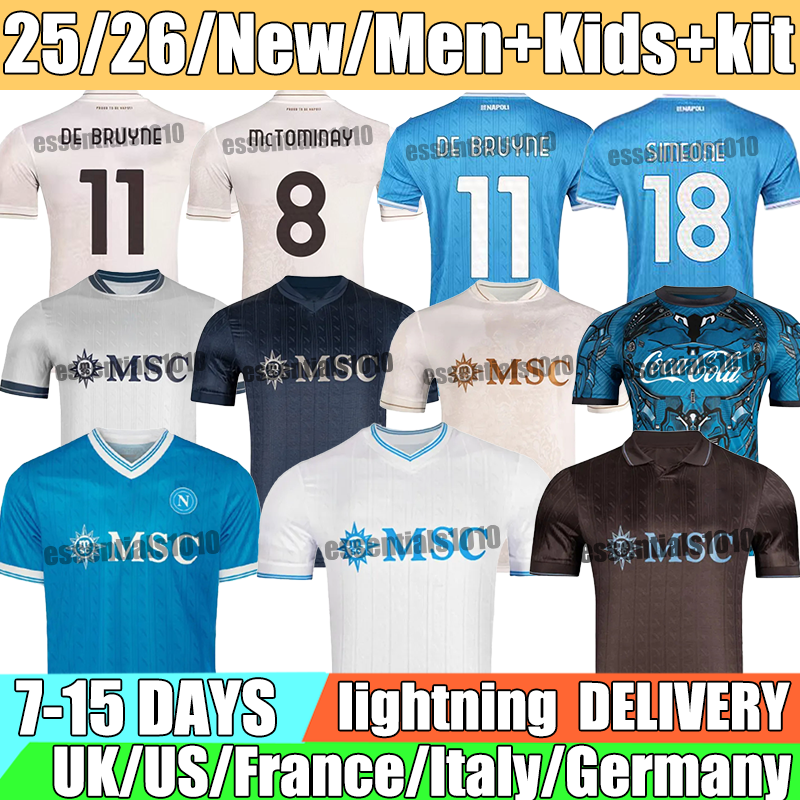 New 25/26 Napoli Soccer Jerseys Anguissa olivera DE BRUYNE LUKAKU Beukema Mc TOMINAY Scott David DI LORENZ0 Frank Anguissa 2025 Football Shirt Men Kids kit Kits Unifor